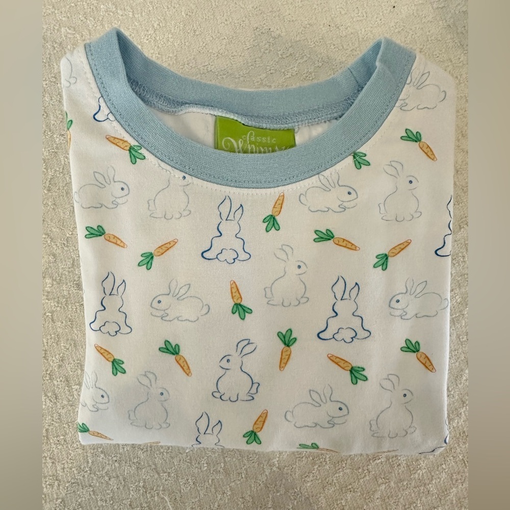 The classic whimsy White Bunny and Carrot Pajama Set